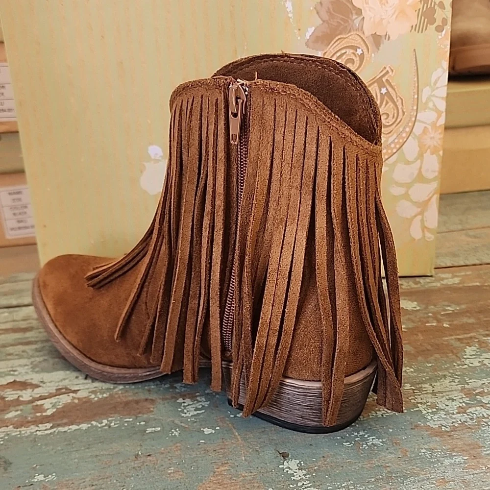 New Very G Tan Trippier Fringe Bootie